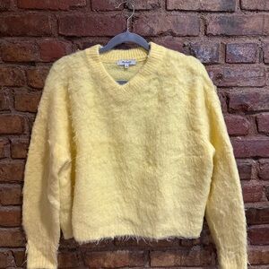 Super Soft Madewell Fuzzy Light Yellow V-Neck Sweater